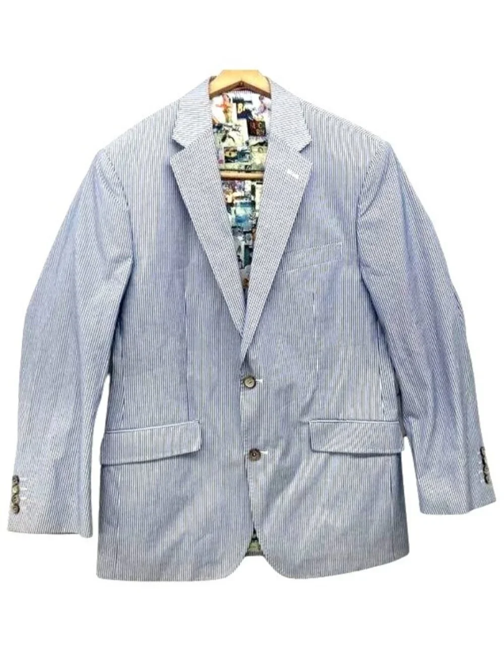 Robert Graham Mens Seersucker Blazer With Colorful Lining Size 40